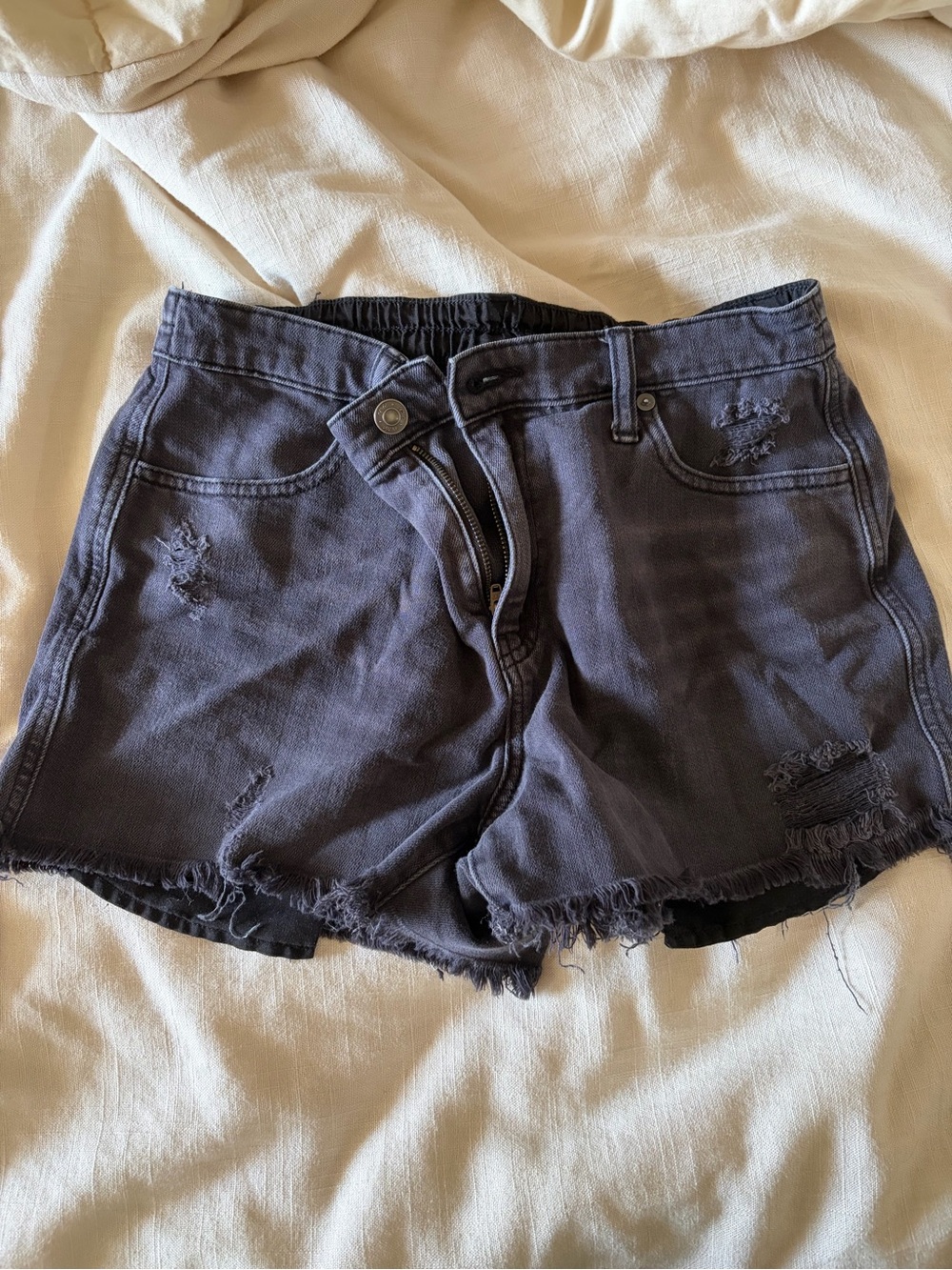 aerie Distressed Black Jean Shorts with Frayed Hem
